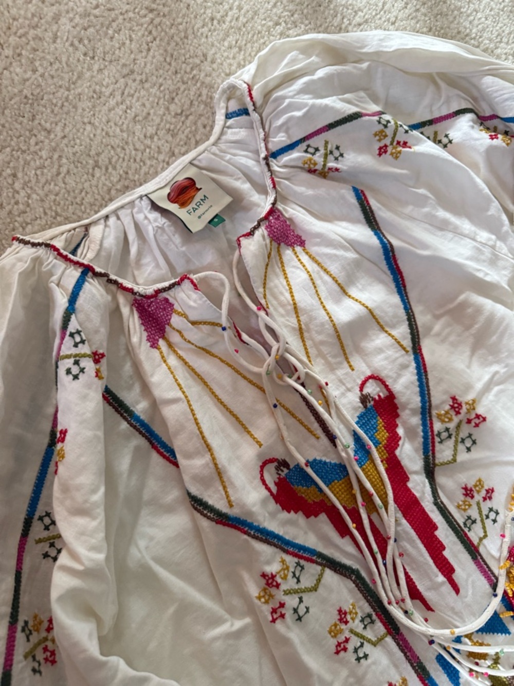 FARM Rio White Midi Dress with Pink, Blue and Yellow Embroidery - Picture 5 of 6
